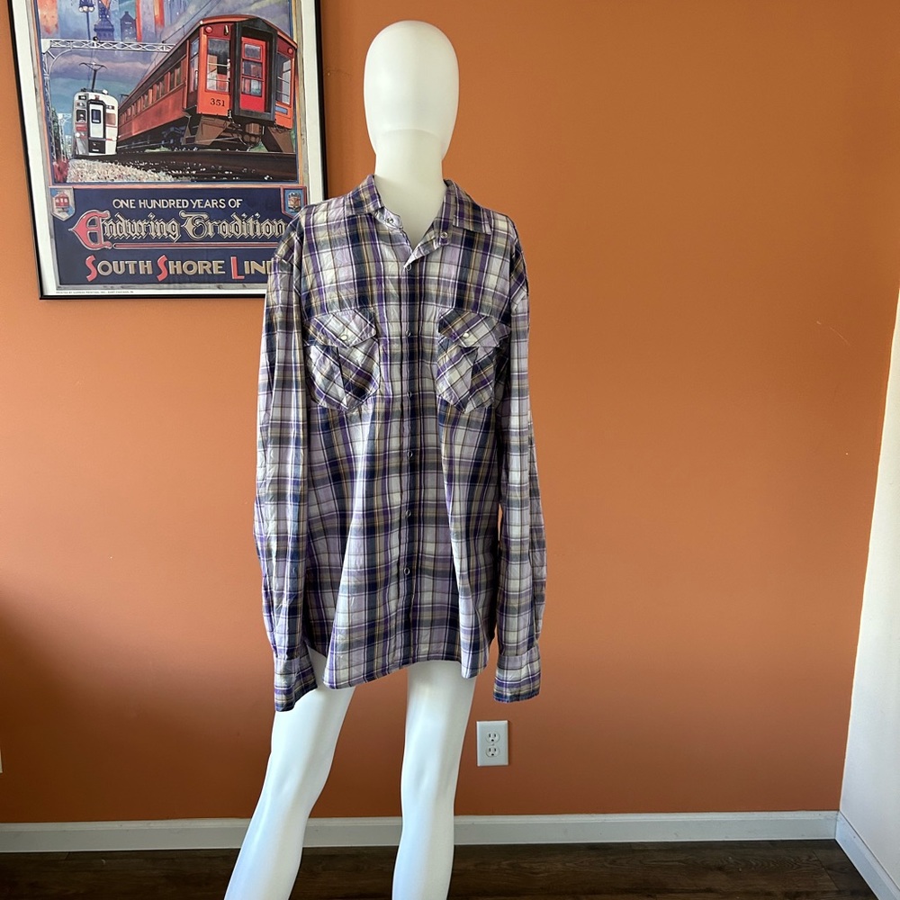ANTHONY MORATO white and purple plaid men’s western style shirt